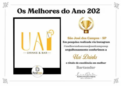 Certificado Os Melhores do Ano 2024 de São José dos Campos concedido à Uai Drinks