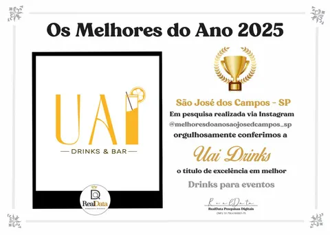 Certificado Os Melhores do Ano 2025 de São José dos Campos concedido à Uai Drinks